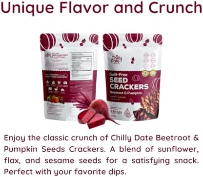 Chilly Date Beetroot &amp; Pumpkin - Vegan Classic Crunch with Blend of Nutritious Pumpkin Seeds, Fresh Beet Root Shredded - Perfect for Snacking and Pairing with Dips - Gluten-free Seed Cracker (75g) FROM DUBAI (SAM) - View 2 of 3