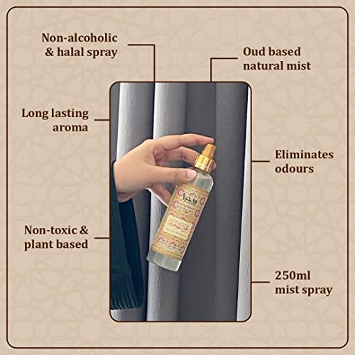 Oud Al Mukhtar Attar Al Faraash by Dukhni | 250ml Non Alcoholic Spray | Arabic Natural Mist | Air Freshener, Room Mist, Fabric &amp; Linen Spray | Perfect for Prayer mats, beds, sofas, curtains | - View 3 of 4