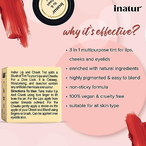 inatur Sunny Red Lip &amp; Cheek Tint, Natural and Organic, Vegan And Cruelty-Free, Hydrates And Nourishes Dry Lips, Long-Lasting, Water proof (FROM INDIA)SAB - View 2 of 3
