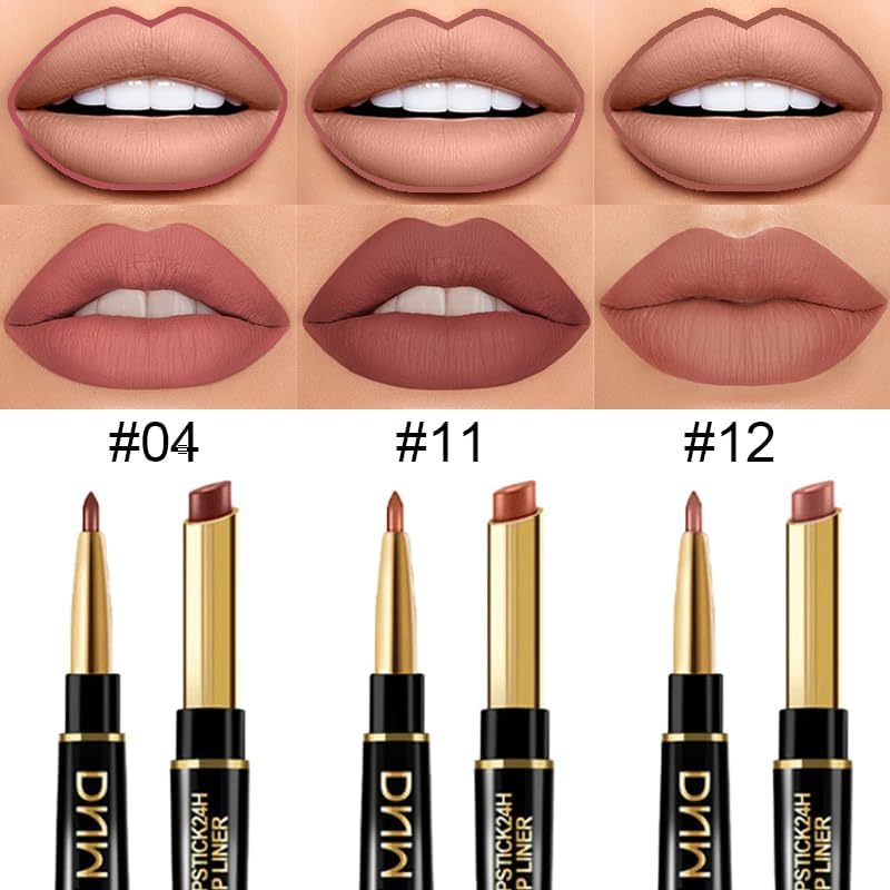 evpct 3Pcs Chestnut Nude Brown Matte Lip Liner and Lipstick Combo Set Kit for Women DNM Antique Rose Magic Lipstick 24 Hours Original Lip Liner Makeup Stain Long Lasting Waterproof Smudge Proof labialFROM DUBAI (SAM) - View 2 of 2