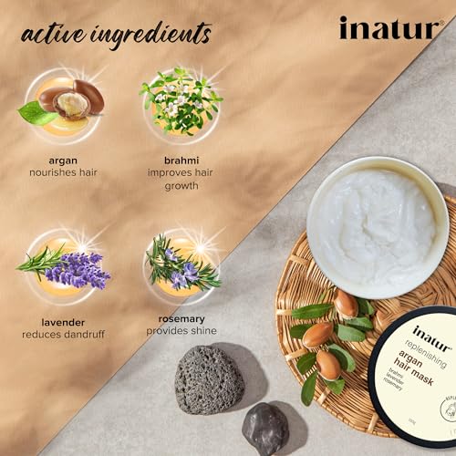 Inatur Argan Hair Mask | Hair Strengthening &amp; Reduces Hair Fall I Deep Conditioning For Brittle, Frizzy &amp; Dry Hair | Sulfate &amp; Silicone Free | Natural &amp; Vegan | 200g (FROM INDIA)SAB - View 2 of 3