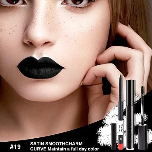 2Pcs Matte Dark Black Lip Liner and Lipstick Makeup Set, DNM Matte Liquid Lipstick 24H and with Lip Liner Set Waterproof Long Lasting labiales mate 24 horas originales matte larga duracion 24 19# FROM DUBAI (SAM) - View 2 of 3