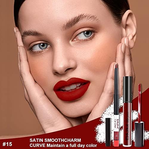 evpct 2Pcs Dark Red Maroon Matte Lipstick and Lip Liner Makeup Set for Women DNM Dark Blood Red Liquid Matte Brown Lipstick Lip Liner Stain Long Lasting Waterproof Permanent Lipstick 24 hours 15# FROM DUBAI (SAM) - View 2 of 3