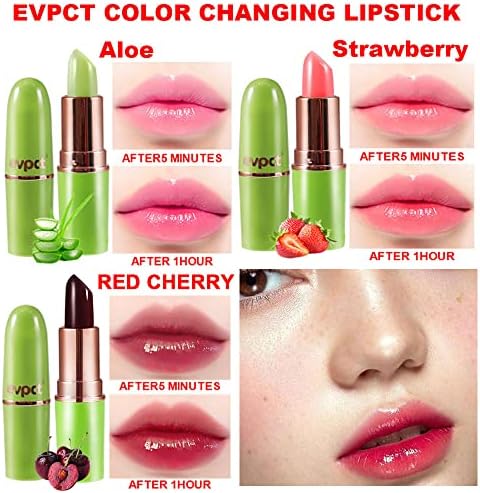 3Pcs Clear Strawberry Carrot Flavored Lip Color Changing Lipstick Lip Balm Set for Women,Magic PH Crystal Flower Aloe Vera Jelly Color Change Changing Lipstick Tinted Lip Balm Gloss Set FROM DUBAI (SAM) - View 3 of 3