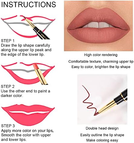 6Pcs Lip Liner and Lipstick Set Kit,DNM Chestnut Nude Dark Red Matte Matt Mat 24 Hour Lipstick Pen and Lip Kits with Lip Liner Pencil Long Lasting Sets for Women labiales mate 24 horas originales A01 FROM DUBAI (SAM) - View 3 of 3