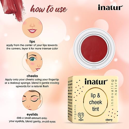 inatur Cherry Lip &amp; Cheek Tint, Natural and Organic, Vegan And Cruelty-Free, Hydrates And Nourishes Dry Lips, Long-Lasting, Water proof (FROM INDIA)SAB - View 2 of 3