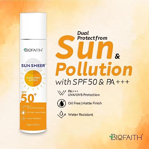 Biofaith Sunsheer Ultra Matte Sunscreen Lotion SPF 50 PA+++ | Water &amp; Sweat Resistant | For Broad Spectrum UVA &amp; UVB Protection - 50G (FROM INDIA)SAB - View 3 of 3