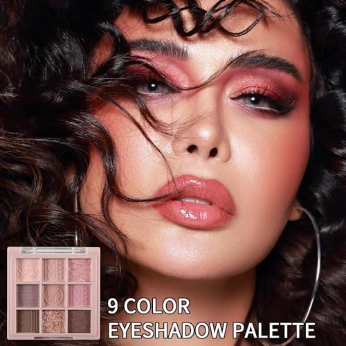 9 Colors Eyeshadow Palette, Matte Shimmer Glitter Eye Shadow Makeup Palette, Highly Pigmented Long Lasting Waterproof, Natural Neutral Nude Eyeshadow Makeup Pallet, Pink Purple Rose   FROM DUBAI (SAM) - View 3 of 3