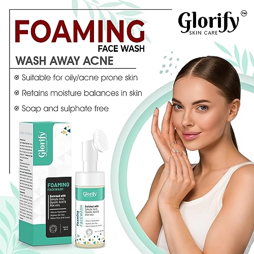 Glorify Salicylic Acid Face Wash | Glycolic Acid Face Wash | Foaming Face Wash | Built-In Face Brush - Reduce Pigmentation, Brighten Skin Tone, Refine Pores &amp; Control Oil - 100 ml (FROM INDIA)SAB - View 2 of 3