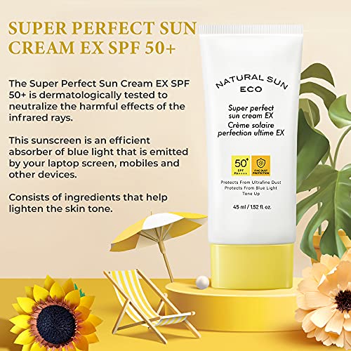 The Face Shop Naturalsun Eco Super Perfect Unisex Sun Cream | Sunscreen with SPF 50+ PA +++ | Protection from UVA and UVB rays, blue light &amp; digital devices | Suitable for all skin types 45ml (FROM INDIA)SAB - View 3 of 3
