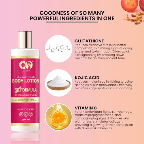CO LUXURY L-Glutathione Body Lotion With Vitamin C &amp; Kojic Acid | Reduces Dark Spots | Skin brightening Formula | All Skin Types | For Men &amp; Women | 200 ML (FROM INDIA)SAB - View 2 of 3