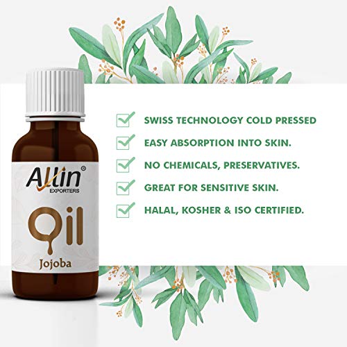 Allin Exporters Jojoba Oil 100% Natural &amp; Pure Cold Pressed Base Carrier Oil for Hair Growth, Dry Skin Massage, Face, Lips, Cuticles, Wrinkles, Fine Lines &amp; Stretch Marks (15 ml) - View 2 of 4