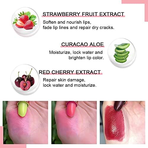 3Pcs Clear Strawberry Carrot Flavored Lip Color Changing Lipstick Lip Balm Set for Women,Magic PH Crystal Flower Aloe Vera Jelly Color Change Changing Lipstick Tinted Lip Balm Gloss Set FROM DUBAI (SAM) - View 2 of 3