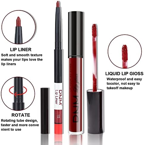 evpct 2Pcs Dark Red Maroon Matte Lipstick and Lip Liner Makeup Set for Women DNM Dark Blood Red Liquid Matte Brown Lipstick Lip Liner Stain Long Lasting Waterproof Permanent Lipstick 24 hours 15# FROM DUBAI (SAM) - View 3 of 3