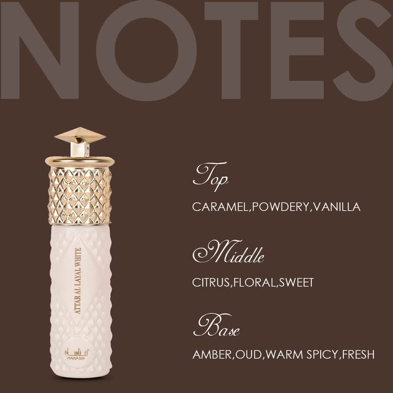 Manasik Al Layal White Premium Attar, Powdery, Citrus &amp; Oud, Soothing Fragrance, Long Lasting Roll on Itra For Men &amp; Women, 6ml - View 2 of 4