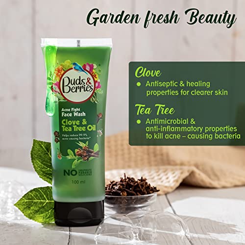 Buds &amp; Berries Clove and Tea Tree Oil Acne Fight Face Wash, Helps Clear Blemishes and Spots | pH Balanced Gentle Facewash | No Sulphate, No Paraben | 100 ml - View 4 of 4