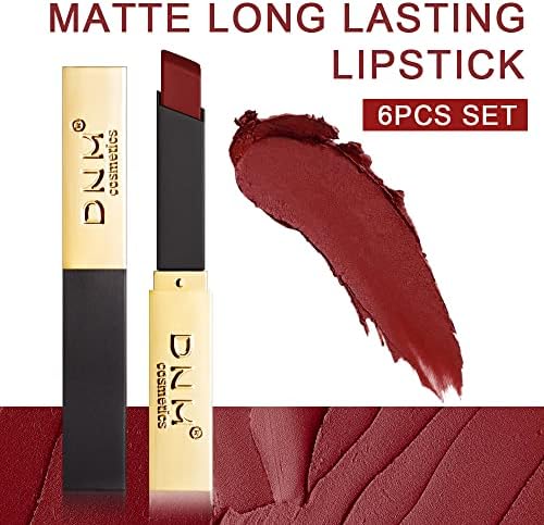 evpct DNM 6Pcs Red Matte Lipstick Set for Women Permanent Long Lasting 24 Hours Color Stay Lipstick Waterproof labiales matte larga duracion 24 mate 24 horas originales lip crayon maroon wear lipstick FROM DUBAI (SAM) - View 2 of 3