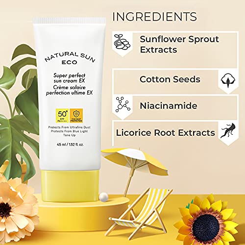 The Face Shop Naturalsun Eco Super Perfect Unisex Sun Cream | Sunscreen with SPF 50+ PA +++ | Protection from UVA and UVB rays, blue light &amp; digital devices | Suitable for all skin types 45ml (FROM INDIA)SAB - View 2 of 3