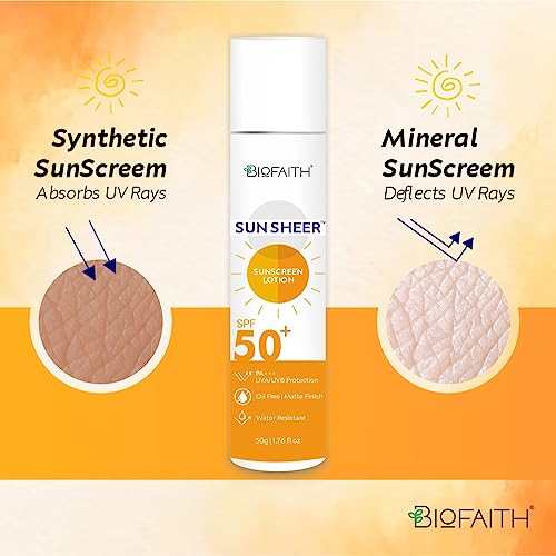 Biofaith Sunsheer Ultra Matte Sunscreen Lotion SPF 50 PA+++ | Water &amp; Sweat Resistant | For Broad Spectrum UVA &amp; UVB Protection - 50G (FROM INDIA)SAB - View 2 of 3