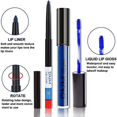 2Pcs Matte Dark Blue Lip Liner and Lipstick Makeup Set, DNM Matte Liquid Lipstick 24H and with Lip Liner Set Waterproof Long Lasting labiales mate 24 horas originales matte larga duracion 24 21# FROM DUBAI (SAM) - View 3 of 4