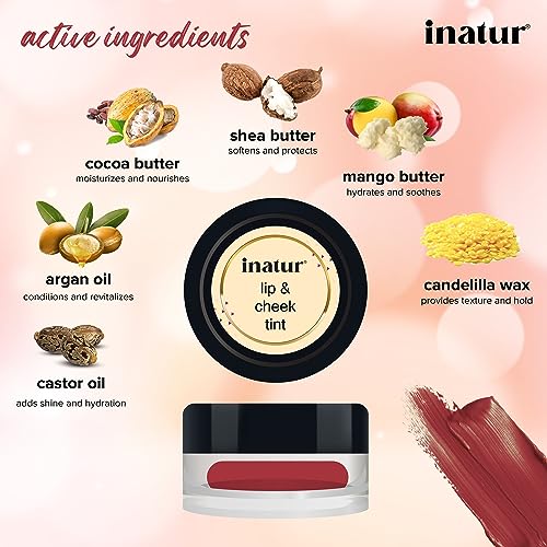 inatur Lip &amp; Cheek Tint Rose Berry and Cool Fushia 4g Each, Natural,Organic &amp; Cruelty-Free, Hydrates &amp; Nourishes Dry Lips, Long-Lasting, Water proof (FROM INDIA)SAB - View 2 of 4
