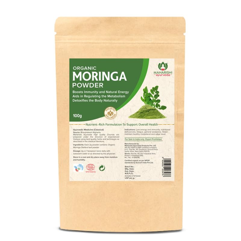 Maharishi Ayurveda Organic Moringa Powder - 100g Pack of 1 Certified Organic Moringa Churna from Pure Moringa Leaves for Skin &amp; Hair Health, Detoxification and Natural Source of Protein(FROM INDIA)NUZ - Shop at Colombo Mall