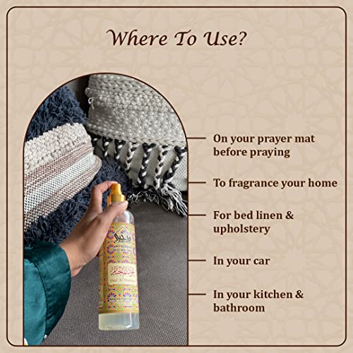 Oud Al Mukhtar Attar Al Faraash by Dukhni | 250ml Non Alcoholic Spray | Arabic Natural Mist | Air Freshener, Room Mist, Fabric &amp; Linen Spray | Perfect for Prayer mats, beds, sofas, curtains | - View 2 of 4