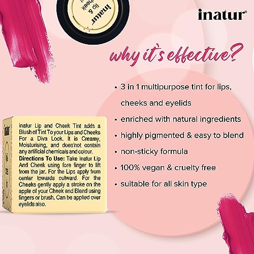 inatur Cool Fushia Lip &amp; Cheek Tint, Natural and Organic, Vegan And Cruelty-Free, Hydrates And Nourishes Dry Lips, Long-Lasting, Water proof (FROM INDIA)SAB - View 2 of 3
