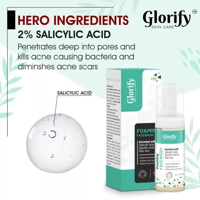 Glorify Salicylic Acid Face Wash | Glycolic Acid Face Wash | Brighten Skin Tone, Refine Pores &amp; Control Oil - 100 ml + De-Tan Face Scrub, 5-in-1 Facial Solution - Reduce Acne &amp; Pimples, 200gm (FROM INDIA)SAB - View 2 of 3