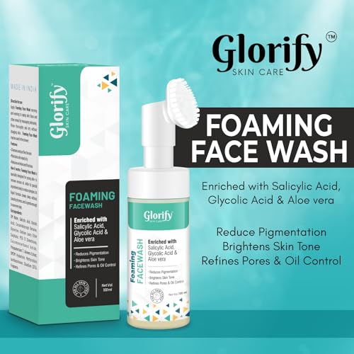 Glorify Salicylic Acid Face Wash | Glycolic Acid Face Wash | Foaming Face Wash | Built-In Face Brush - Reduce Pigmentation, Brighten Skin Tone, Refine Pores &amp; Control Oil - 100 ml (FROM INDIA)SAB - View 3 of 3