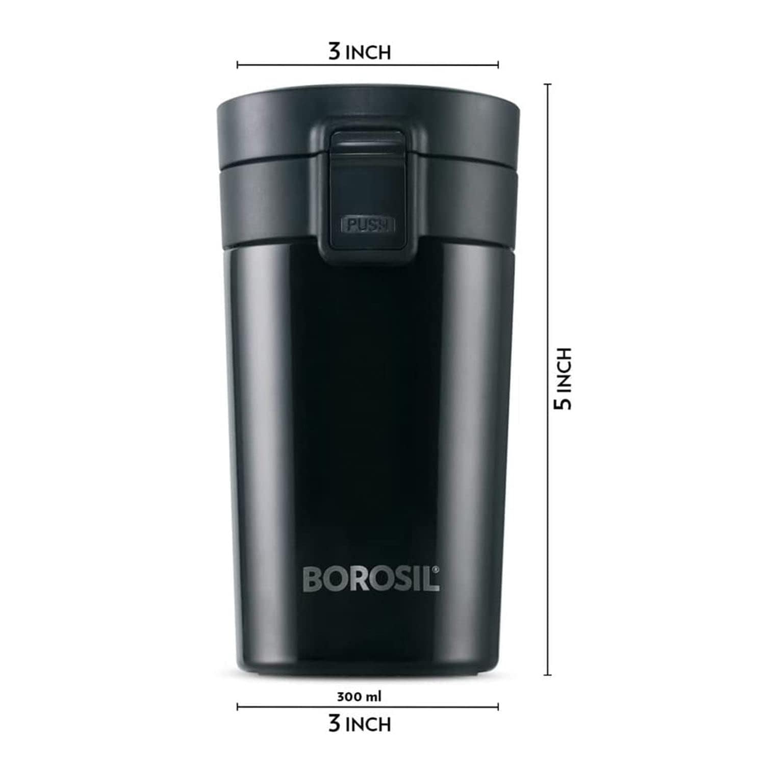 Borosil Hydra Coffeemate 300 ml Stainless Steel Travel Mug | Double Wall Vacuum Insulated, Black | 8 Hrs Hot &amp; 14 Hours Cold | Ideal for Personal &amp; Corporate Gifting - View 4 of 9