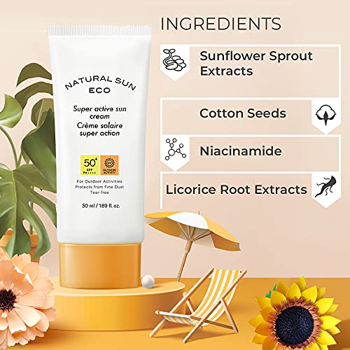 The Face Shop Natural Sun Eco Super Active Unisex Sun Cream Sunscreen with SPF 50+ PA +++ Protect From Fine Dust Sunscreen for Protection from UVA and UVB Rays, Blue Light &amp; Digital Devices, 50ml (FROM INDIA)SAB - View 2 of 3