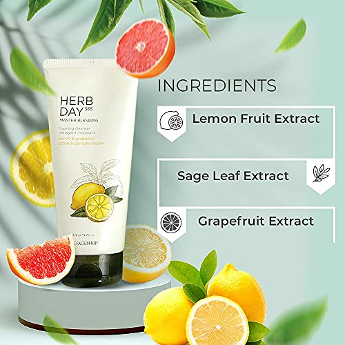 The Face Shop Herb Day 365 Lemon&amp;Grapefruit Face Wash With Vitamin C&amp;Glycolic Acid For Brighter And Glowing Skin|Glycolic Acid For Exfoliation|Dermatologically Tested|Korean Skin Care Products (FROM INDIA)SAB - View 2 of 3