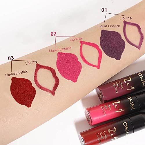 evpct 3Pcs Black Red Matte Lip Liner Pencil and Liquid Lipstick Sets for Women Long Lasting Lipstick 24 Hour Waterproof Dark red Purple Rose pink Lip Stick/Gloss Set labiales mate 24 horas originales FROM DUBAI (SAM) - View 3 of 3