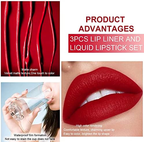 evpct DNM 3Pcs Dark Brown Red Matte Lip Liner and Liquid Lipstick Sets for Women Stay on Lipstick 24 Hour Lip Stick Packs Matte Lip Stain Lipgloss Sets for Dark Skin Women Waterproof Long Lasting 24 FROM DUBAI (SAM) - View 3 of 3