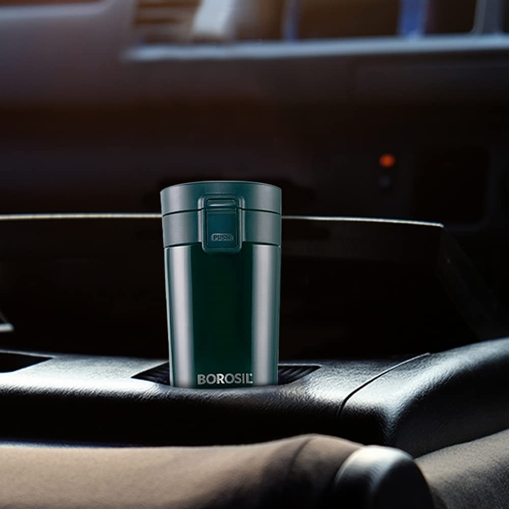 Borosil Hydra Coffeemate 300 ml Stainless Steel Travel Mug | Double Wall Vacuum Insulated, Black | 8 Hrs Hot &amp; 14 Hours Cold | Ideal for Personal &amp; Corporate Gifting - View 7 of 9