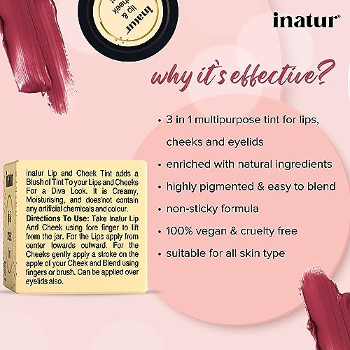 inatur Coral Lip &amp; Cheek Tint, Natural and Organic, Vegan And Cruelty-Free, Hydrates And Nourishes Dry Lips, Long-Lasting, Water proof (FROM INDIA)SAB - View 2 of 3