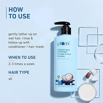 Plum Coconut Shampoo for Dull Hair with Coconut Milk and Peptides for Strong &amp; Shiny Hair I 22x shine I Soft, silky hair I Shampoo for Women and Men | 250ml - View 3 of 9