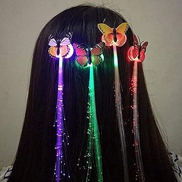 CHARITRA ENTERPRISE® LED Flashing Light Butterfly Hair Clip | Braid Optical Fibber Hairpin Party Decor | Girl and Women Party Favours (Pack Of 5 Pcs) - View 6 of 8