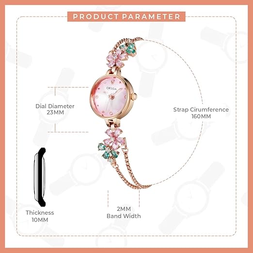 ORSGA Fleur Bracelet Watch for Women Dial Flower Chain Watches Analog Ladies Latest Stylish Diamond Wrist Gift Anniversary Birthday Free Size - View 2 of 6