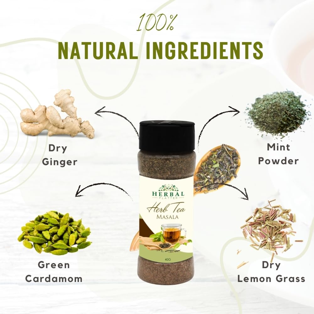 Herbal Platter Herb Tea Masala Elevate Your Tea Experience Naturally with Dry Ginger, Mint, Lemongrass, and Cardamom - View 3 of 4