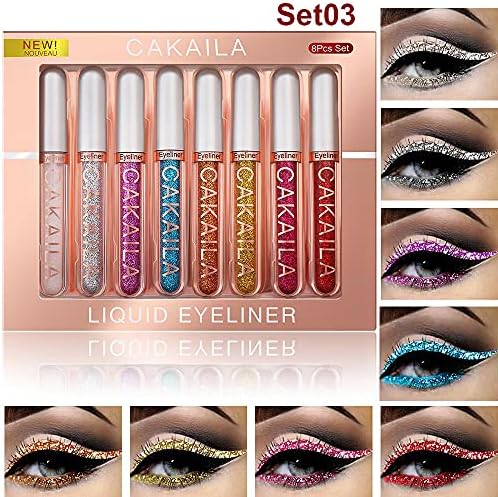 evpct 8 Colors Liquid Glitter Eyeliner Liquid Sets Glitter Eye Liners for Women Liquid White Silver Rose Gold Pink Liquid Sparkly Glitter Eyeliner FROM DUBAI (SAM) - View 2 of 3