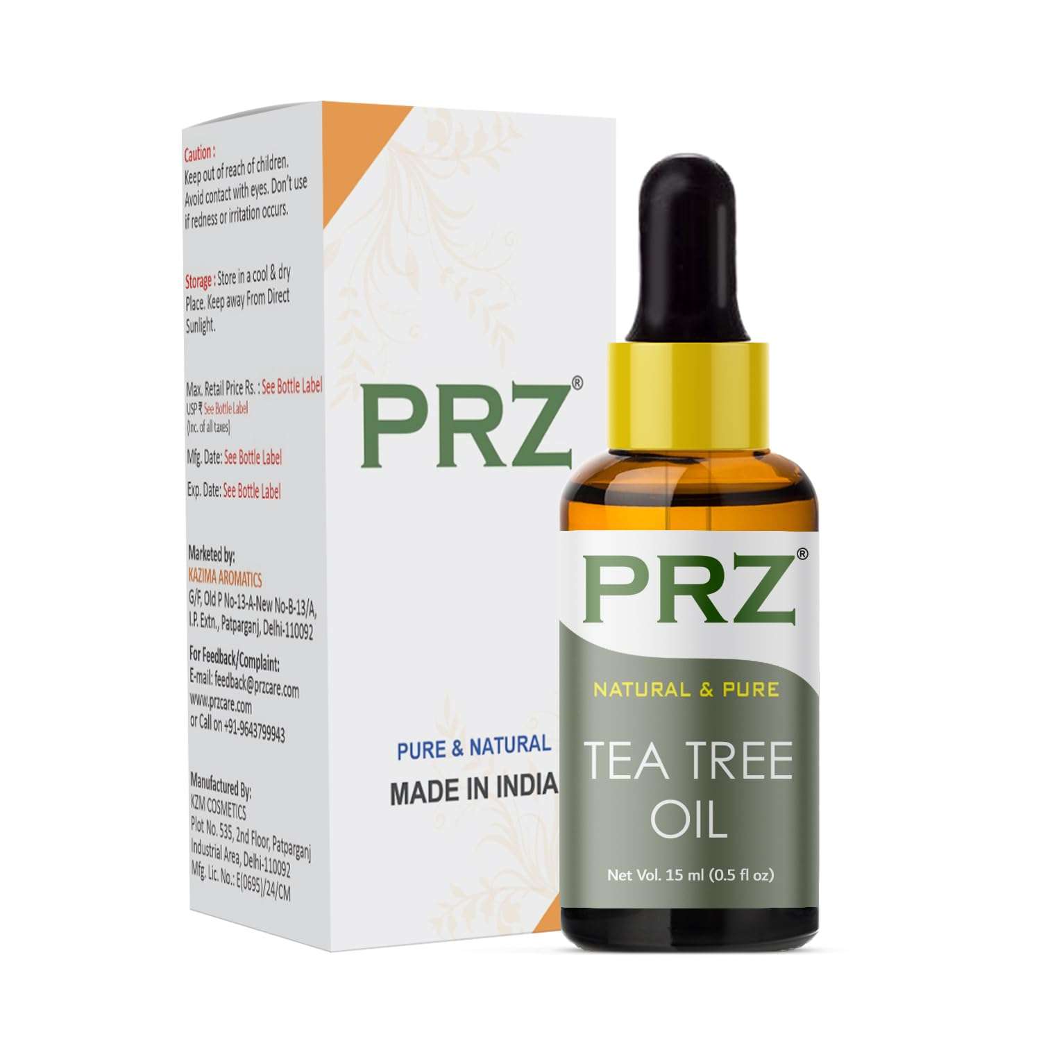 PRZ Combo of Tea Tree Essential Oil &amp; Extra Virgin Coconut Carrier Oil, 100% Pure Natural &amp; Therapeutic Grade Oil for Aromatherapy, Body Massage, Skin Care &amp; Hair Growth (15ML Each)(FROM INDIA)NUZ - View 3 of 3