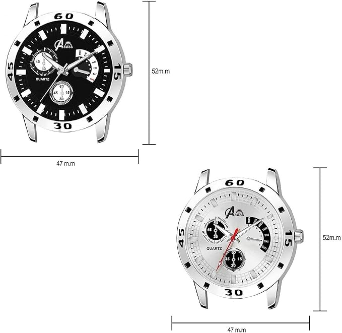 Acnos Premium Leather Analog Watch for Men Combo Pack of 2 Arrival Black Blue Brown - View 2 of 4