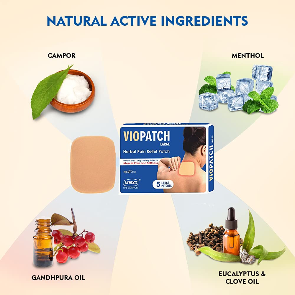 Viopatch Herbal Pain Relief Patch Large - Pack of 5 Large Patches | Instant Relief from Muscular Pain &amp; Joint Pain| Natural Pain Relief Patches | No Side Effects(FROM INDIA)NUZ - View 3 of 3