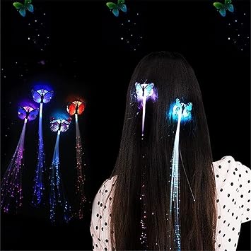 CHARITRA ENTERPRISE® LED Flashing Light Butterfly Hair Clip | Braid Optical Fibber Hairpin Party Decor | Girl and Women Party Favours (Pack Of 5 Pcs) - View 5 of 8