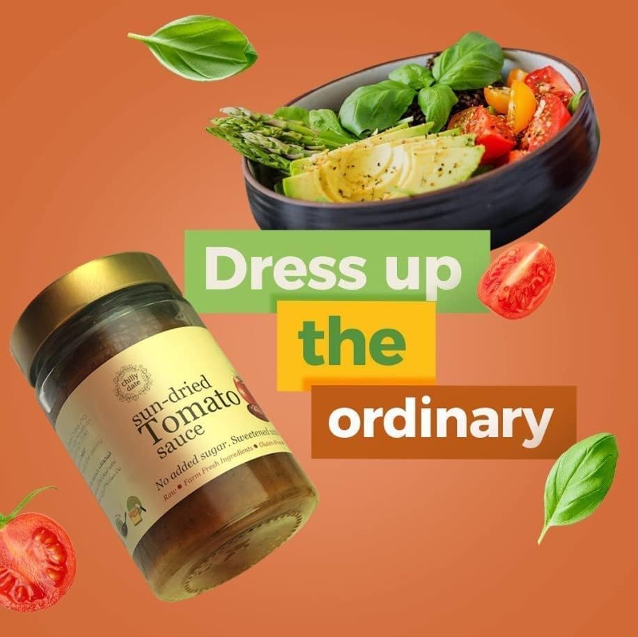 Chilly Date Sun Dried Tomato Sauce - Hot and Sweet Chutney, Vegan, Gluten Free, No Preservatives, No Sugar, Sweetened with Fresh Local Dates - (200g)  FROM DUBAI (SAM) - View 2 of 3