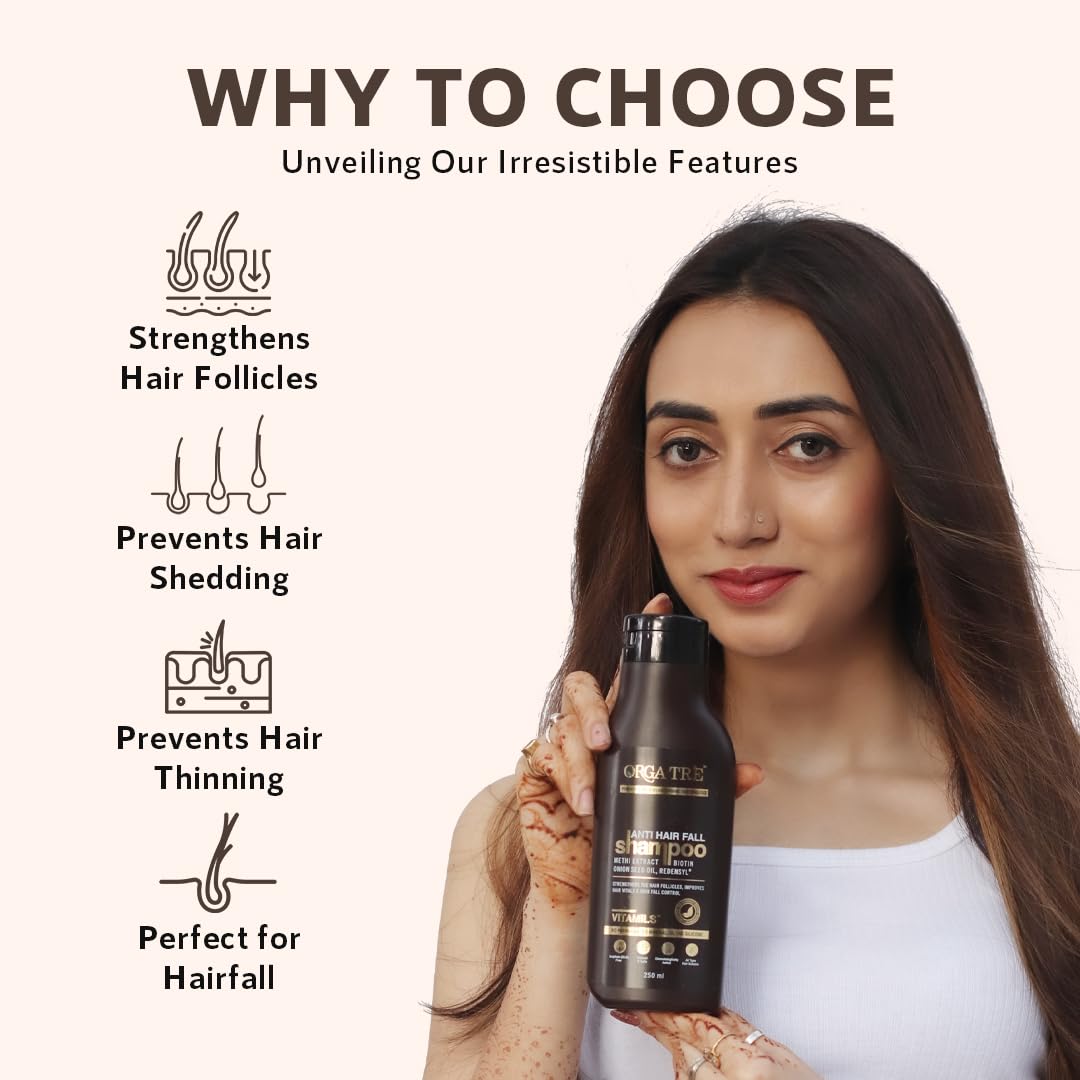 Orgatre Anti Hair Fall Shampoo For Men &amp; Women For Hair Fall Dry &amp; Frizzy Hairs| Sulphate Free Paraben Free Chemical Free Powered With Redensyl - 250 Ml - View 5 of 5