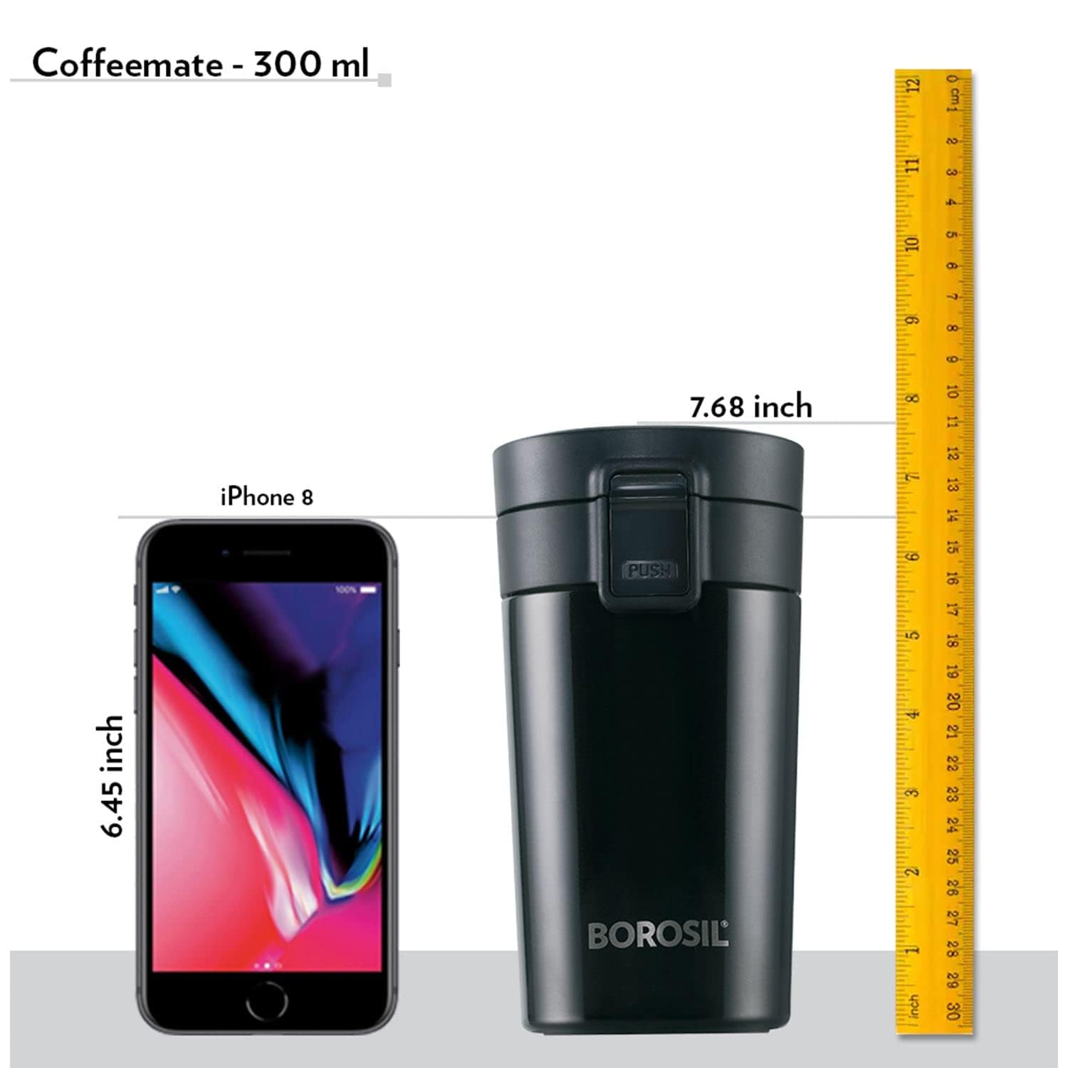 Borosil Hydra Coffeemate 300 ml Stainless Steel Travel Mug | Double Wall Vacuum Insulated, Black | 8 Hrs Hot &amp; 14 Hours Cold | Ideal for Personal &amp; Corporate Gifting - View 9 of 9