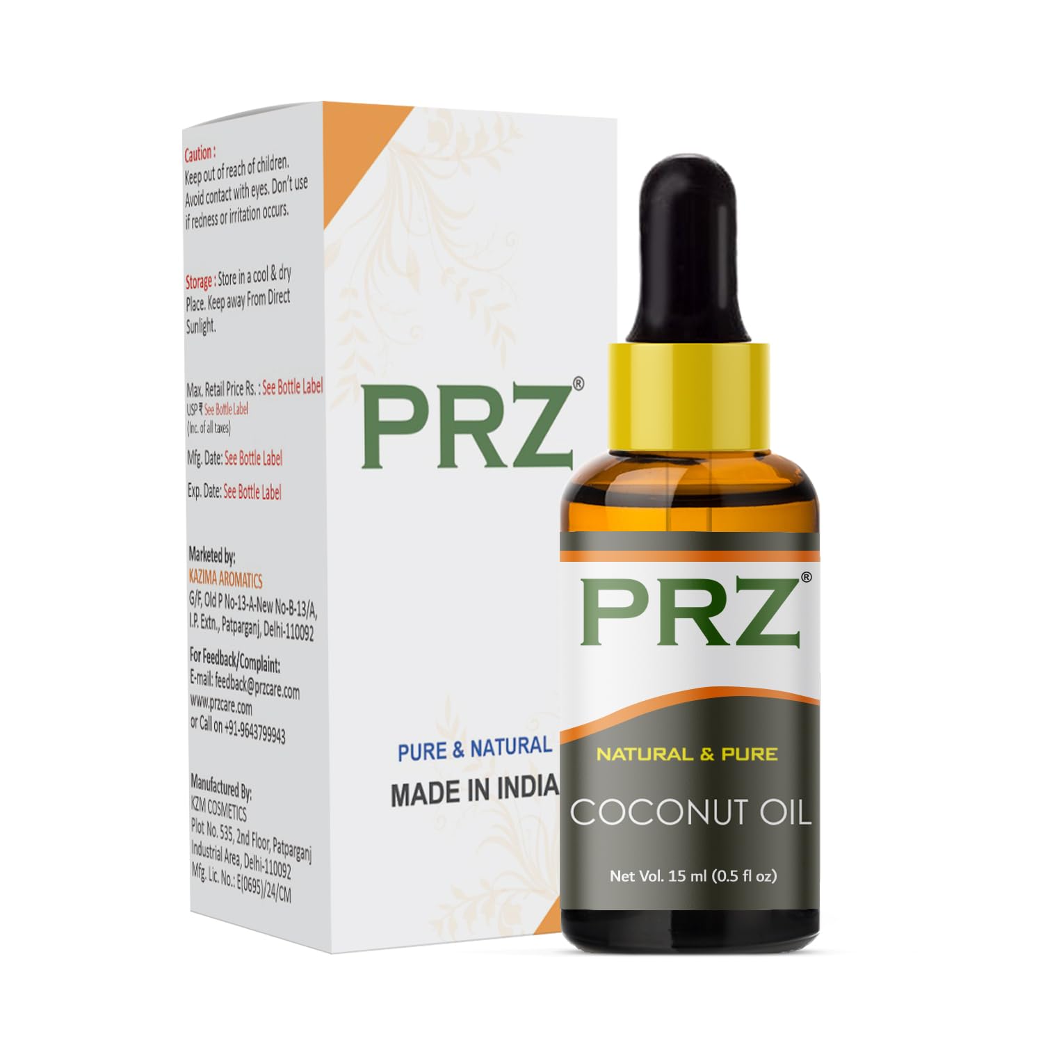 PRZ Combo of Tea Tree Essential Oil &amp; Extra Virgin Coconut Carrier Oil, 100% Pure Natural &amp; Therapeutic Grade Oil for Aromatherapy, Body Massage, Skin Care &amp; Hair Growth (15ML Each)(FROM INDIA)NUZ - View 2 of 3